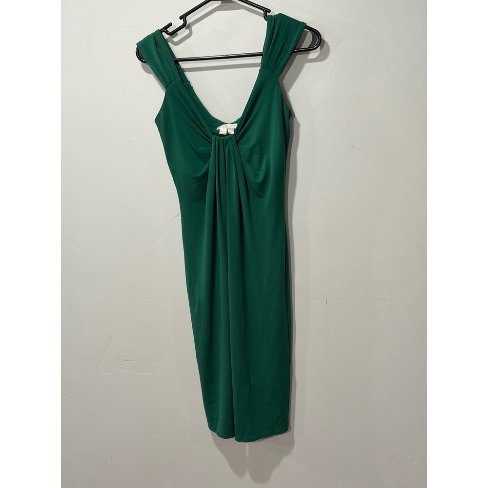 London Times Emerald Green Ruched V-Neck Sheath Dress Size 4